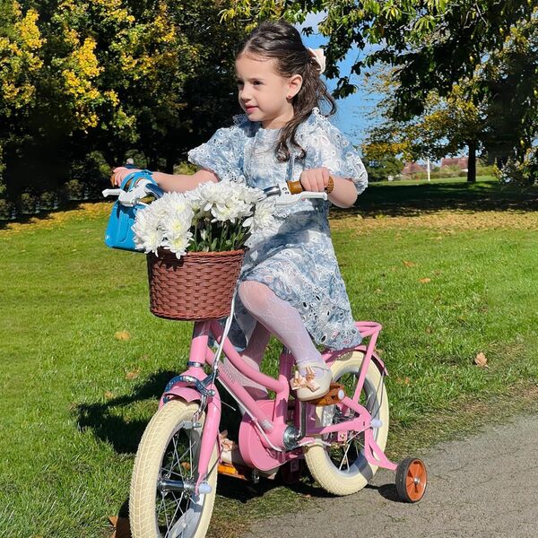 STITCH MANCHI 12 & 14 & 16 & 18 Pouces Vélo Enfant avec Panier & Roues stabilisatrices pour Filles & garçons de 2-9 Ans (Vert & Rose)