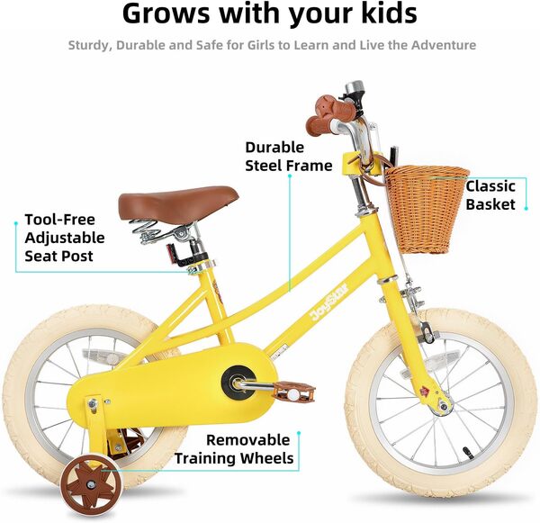 JOYSTAR 12/14/16/18/20 Pouces Vélo pour Filles de 2 à 9 Ans, vélo pour Filles 12/14/16/18 Pouces avec Panier et stabilisateurs, 20 Pouces avec béquille