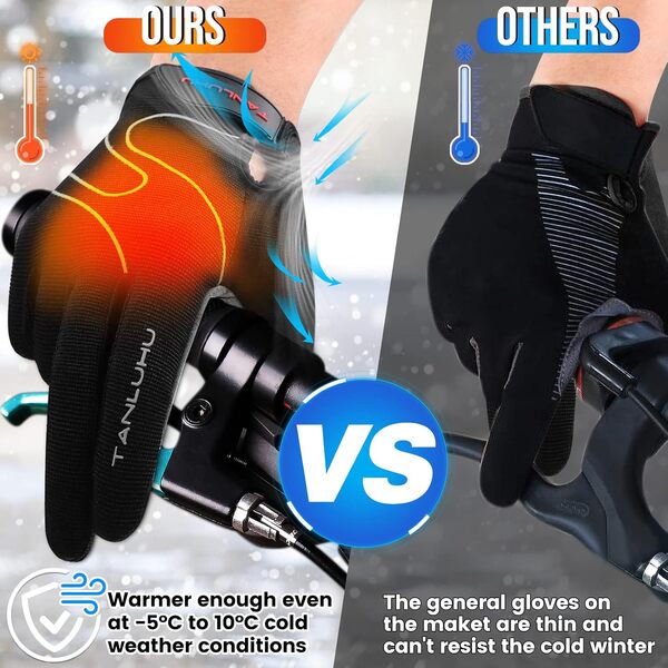 Tanluhu Gants de vélo de montagne Gants de vélo pour homme et femme Plein doigt Écran tactile Antidérapant Absorbant les chocs Gants VTT Gants de vélo de route Noir
