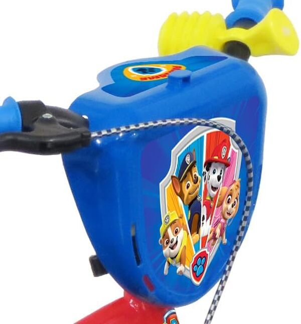 12' Vélo Pat Patrouille équipé de 1 Frein, Plaque Avant décorative, Garde boues, Carter et stabilisateurs + Casque Inclus Garçon, Rouge