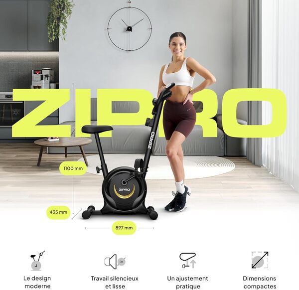 ZIPRO One S Vélo d'appartement - Résistance magnétique, Fonctionnement silencieux, Confort réglable, Écran LCD, Mesure du pouls, Calories, Design compact, Support smartphone, Max 110 kg
