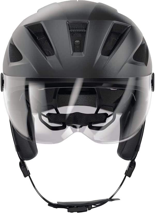 ABUS Casque de ville Pedelec 2.0 ACE - casque de vélo avec feu arrière, visière, bonnet de pluie, protection des oreilles - pour hommes et femmes