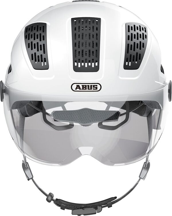 ABUS Casque de ville Hyban 2.0 ACE - Casque de vélo avec visière, lumière et coque dure ABS - pour hommes et femmes - Blanc, taille M