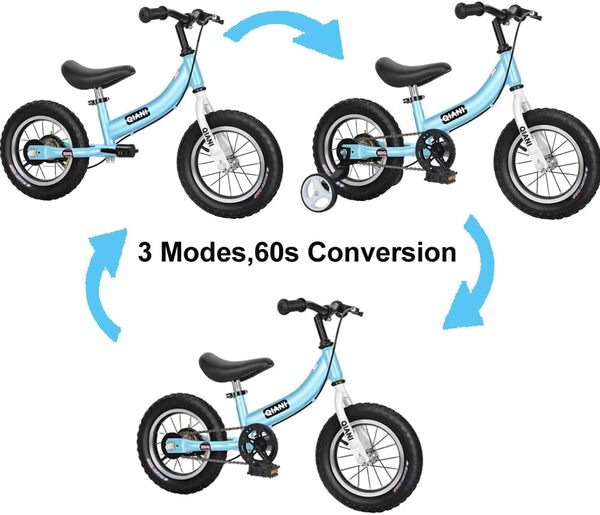 Qiani Draisienne vélos Enfants 2 en 1,pour 2-7 Ans Enfants,avec Frein stabilisatrices Roues pédales,12 14 16 Pouces Enfants Vélo sans Pédales,Rouge Bleu Rose