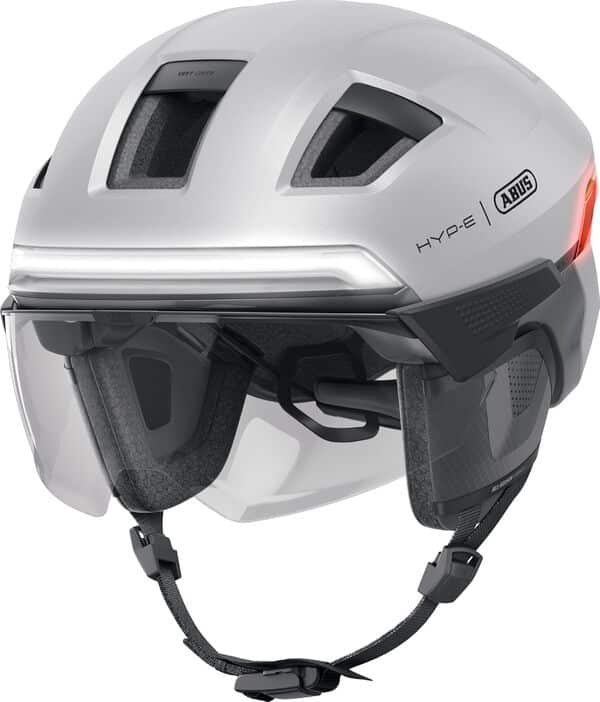 Casque de vélo ABUS HYP-E B.Lace - avec feu Avant, arrière et Clignotant Ainsi Que feu Stop activé sans Fil - avec visière et Cache-Oreilles - pour vélo, vélo électrique et S-Pedelec