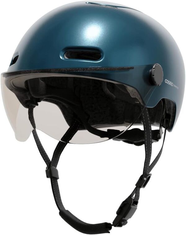 Cosmo Connected - Cosmo Fusion+ - Casque Intelligent Vélo et Trottinette avec Visière, Taille Adulte - Clignotants, Feu de Freinage Automatique, Partage de Trajet, Détection de Chute, Assurance