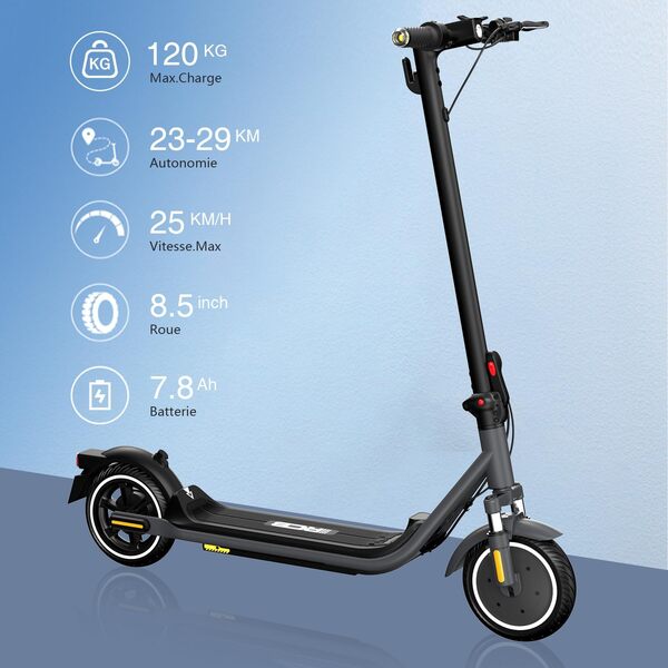 RCB Trottinette Électrique Adulte, Jusqu'à 25 km/h, Pneus Solides 8.5''-10'',300W-400W, 7.8-10.4Ah,Autonomie 23-35KM, Clignotants, Contrôle APP, Charge Max 120/150kg, Pliable Scooter,Double Frein