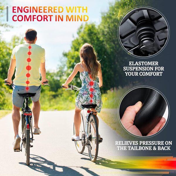 Giddy Up ! Selle de vélo – Selle de vélo Confortable pour vélo d'exercice et vélo de Route – Siège Confortable surdimensionné pour Peloton Stationary – Coussin de Selle de vélo rembourré Extra Large