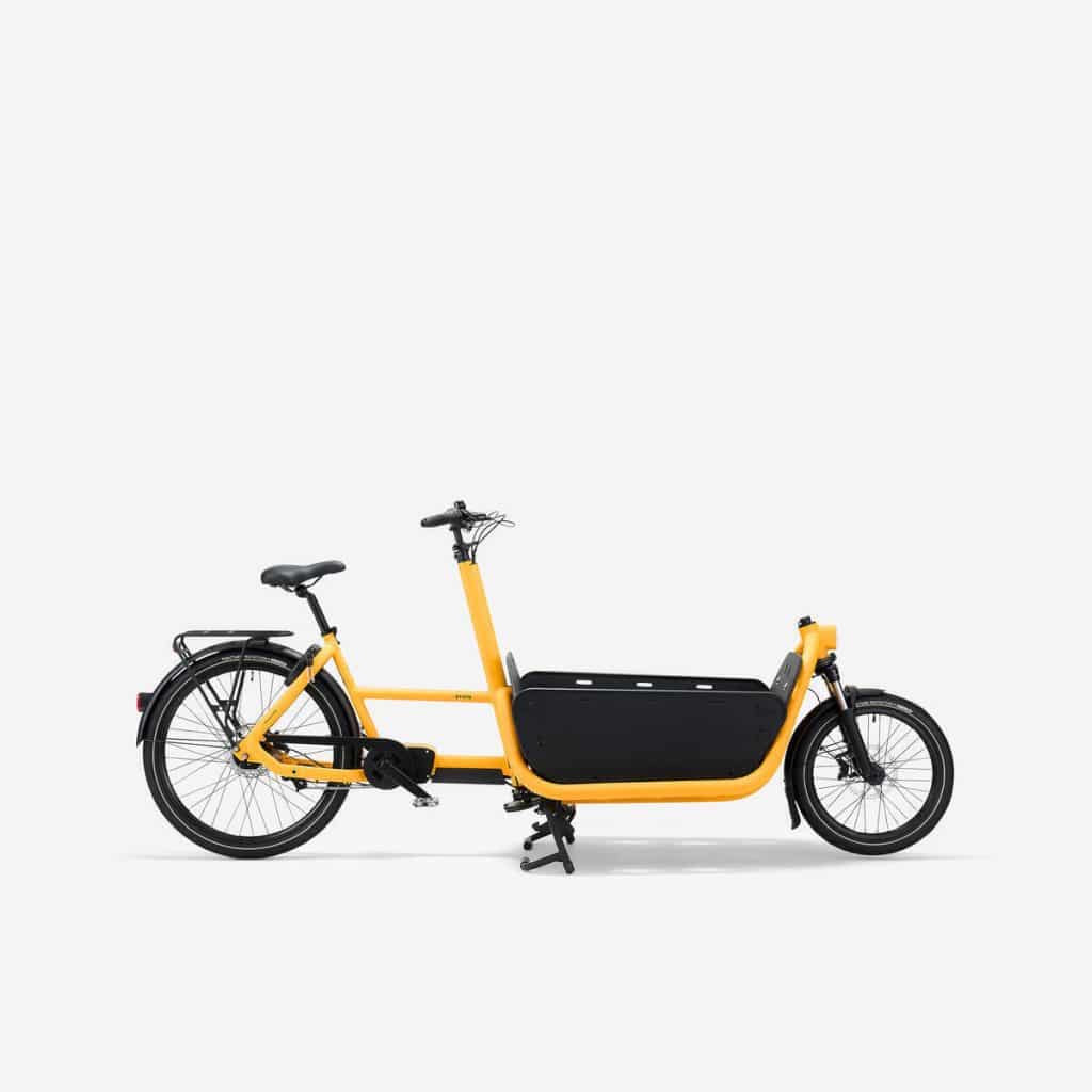 Test du vélo cargo électrique F900E BOX jaune de Decathlon